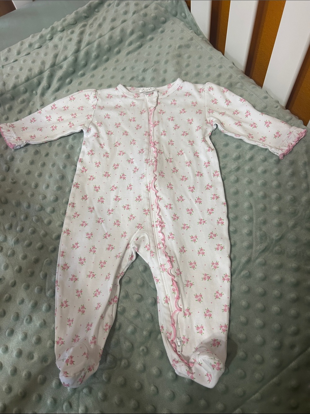Kissy Kissy White Footed One-Piece with Pink Floral Trim